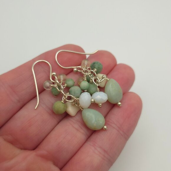 Sterling Silver Various Green Stone Earrings A472 - Picture 3 of 5